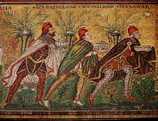 Mosaic of the Magi, Basilica di Sant'Apollinare Nuovo, Ravenna, Italy.  Courtesy of Nina Aldin Thune, Wikimedia Commons.