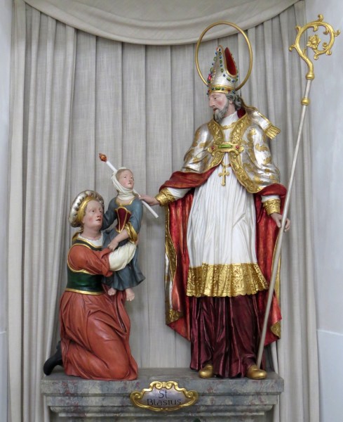 Saint Blaise Group, Dom Sankt Blasien (Cathedral of Saint Blaise), Sankt Blasien, Germany.  This statute group, which depicts Saint Blaise's most famous miracle, dates to circa 1740.  It originally stood in an Ursuline monastery in Vienna.