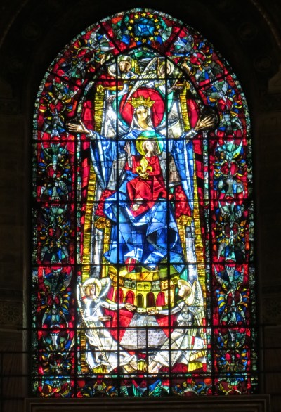 Madonna and Child, stained-glass window, Strasbourg Cathedral, Strasbourg, France.